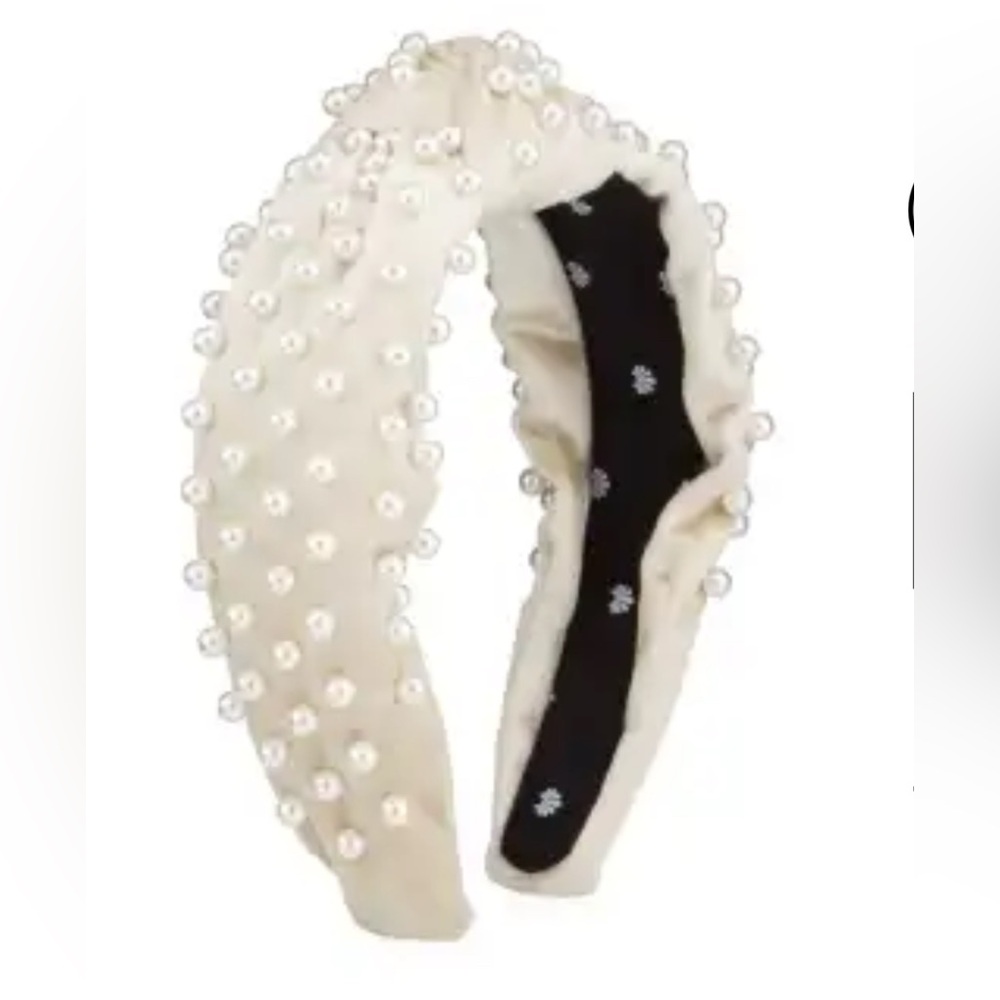 Lele Sadoughi Faux Pearl Beaded Velvet Knotted Headband